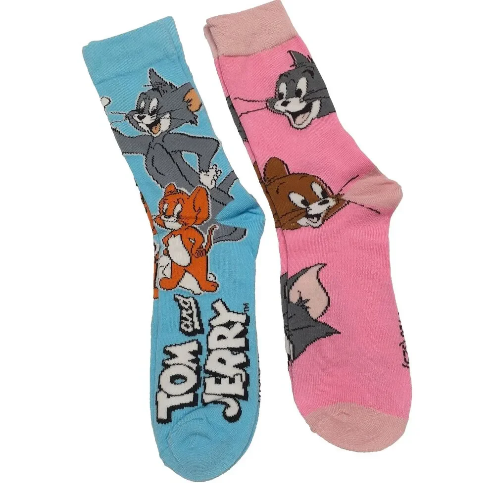 Warner Bros. Tom and Jerry Socks TV Cartoon 2 Pair Men Crew Size 6-12 NWOT